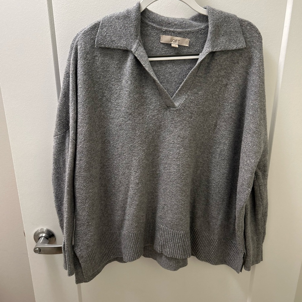 LOFT Gray V-Neck Sweater